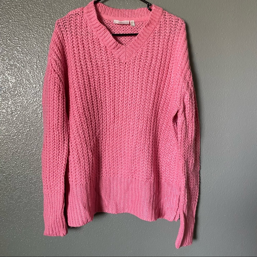 Cloth. Sweater Womens Size S Crochet Long Sleeve Pullover V-neck Pink Soft